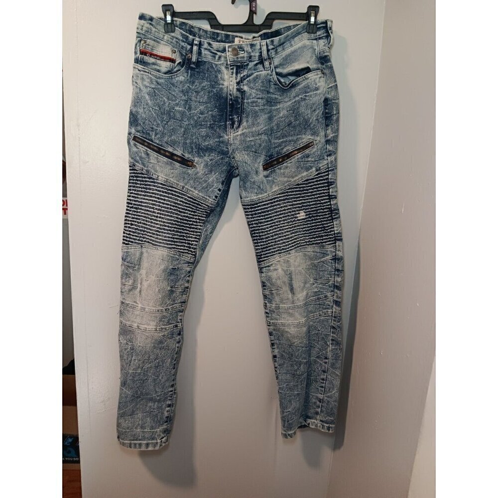 Vintage Akademiks Jeanius Straight Skinny Jeans White Wash Destressed Mens 36x32